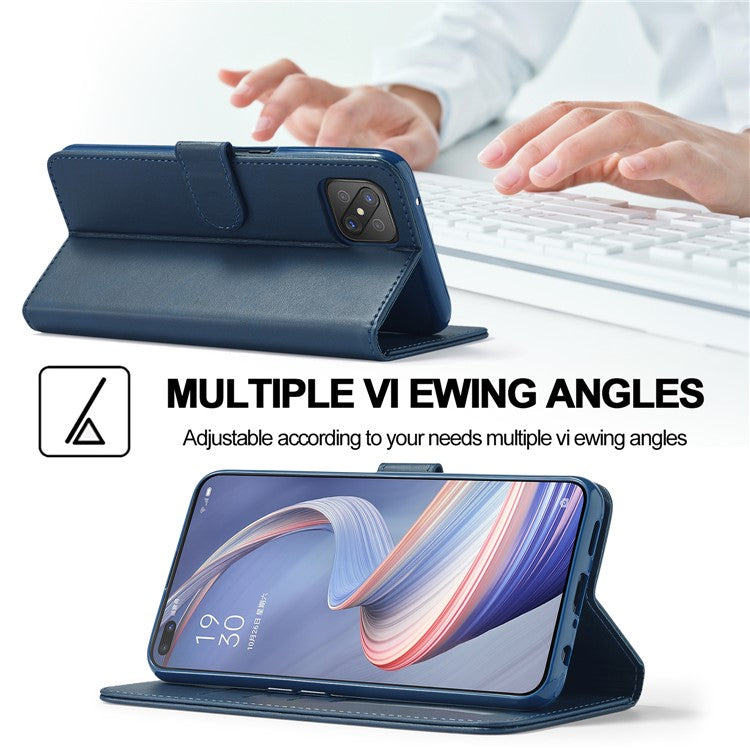 LC.IMEEKE Strong Auto-Absorbed Business Style Leather Phone Cover Shell for Oppo Reno4 Z 5G / Oppo A92s - Blue