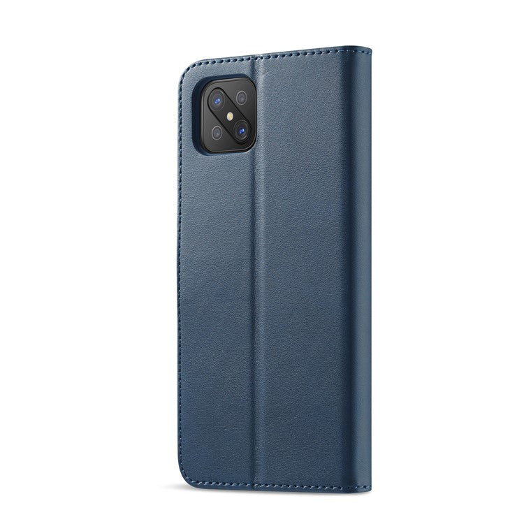LC.IMEEKE Strong Auto-Absorbed Business Style Leather Phone Cover Shell for Oppo Reno4 Z 5G / Oppo A92s - Blue