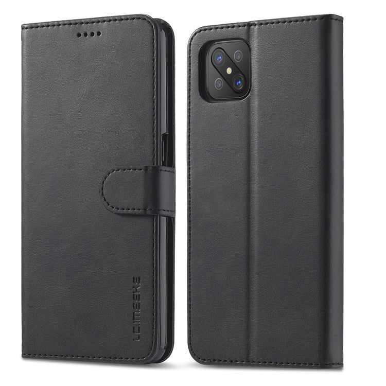 LC.IMEEKE Strong Auto-Absorbed Business Style Leather Phone Cover Shell for Oppo Reno4 Z 5G / Oppo A92s - Black
