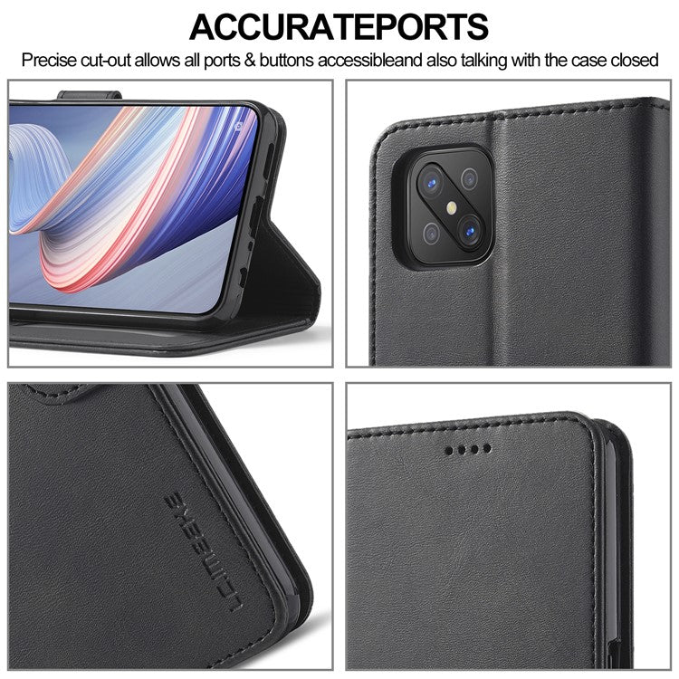 LC.IMEEKE Strong Auto-Absorbed Business Style Leather Phone Cover Shell for Oppo Reno4 Z 5G / Oppo A92s - Black