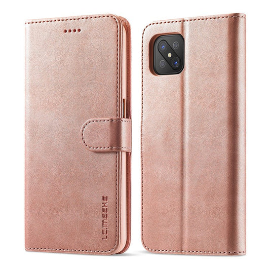 LC.IMEEKE Strong Auto-Absorbed Business Style Leather Phone Cover Shell for Oppo Reno4 Z 5G / Oppo A92s - Rose Gold