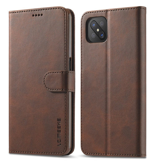 LC.IMEEKE Strong Auto-Absorbed Business Style Leather Phone Cover Shell for Oppo Reno4 Z 5G / Oppo A92s - Brown