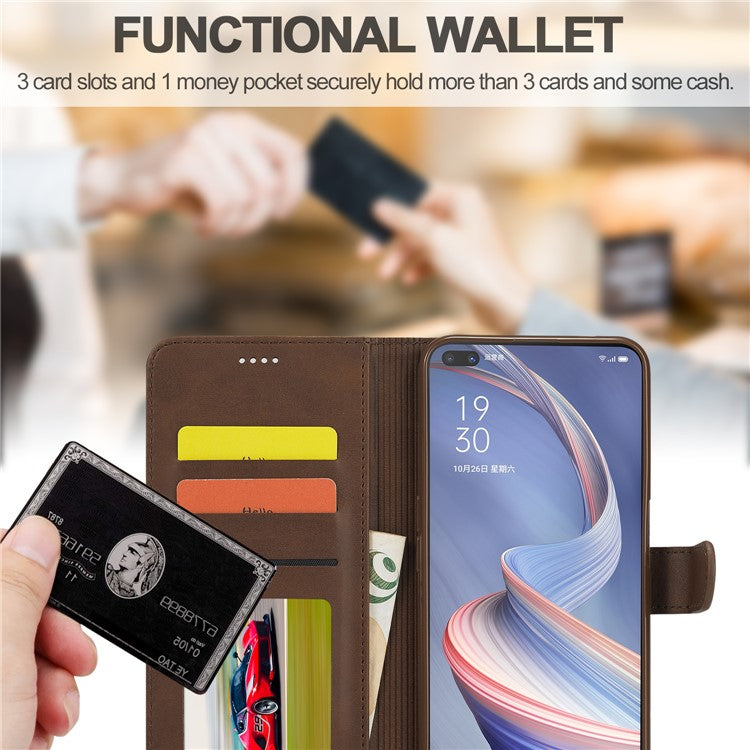 LC.IMEEKE Strong Auto-Absorbed Business Style Leather Phone Cover Shell for Oppo Reno4 Z 5G / Oppo A92s - Brown