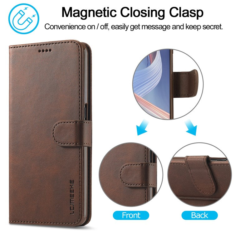 LC.IMEEKE Strong Auto-Absorbed Business Style Leather Phone Cover Shell for Oppo Reno4 Z 5G / Oppo A92s - Brown