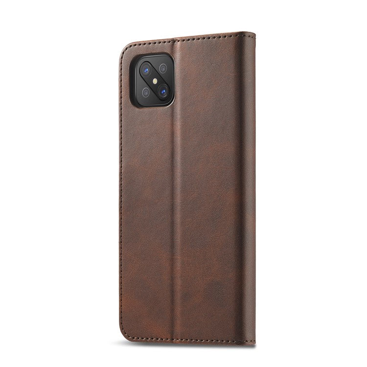 LC.IMEEKE Strong Auto-Absorbed Business Style Leather Phone Cover Shell for Oppo Reno4 Z 5G / Oppo A92s - Brown