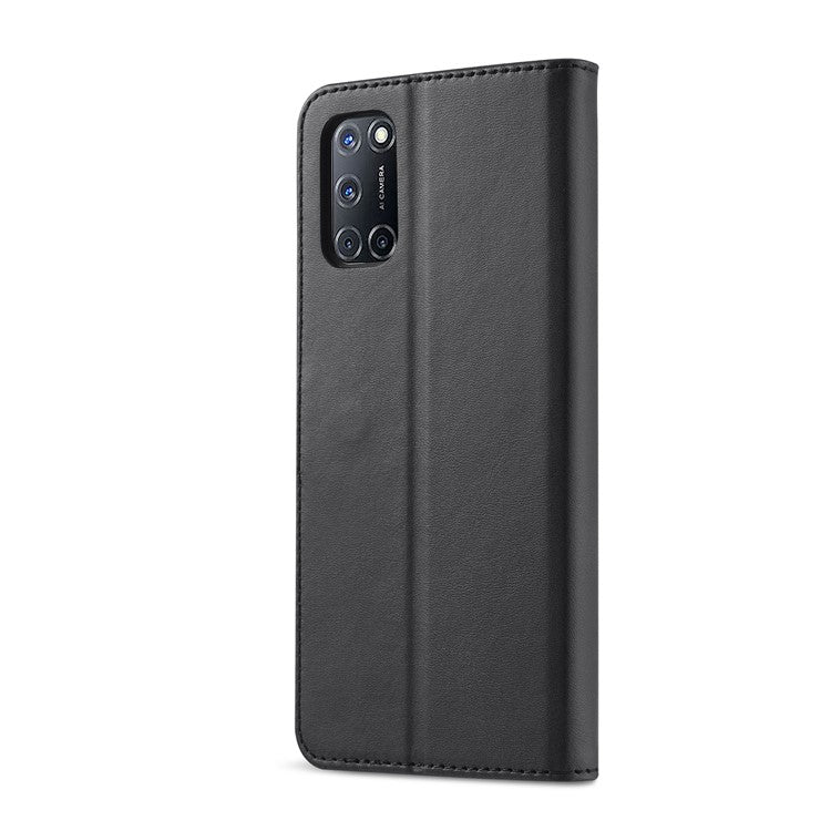 LC.IMEEKE Wallet Stand Leather Shell Phone Cover Case for OPPO A52 / A72 / A92 - Black
