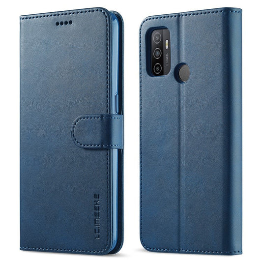 LC.IMEEKE Wallet Stand Leather Shell Cell Phone Cover Case for Oppo A32 (2020) / A33 (2020) / A53 (2020) / A53s - Blue