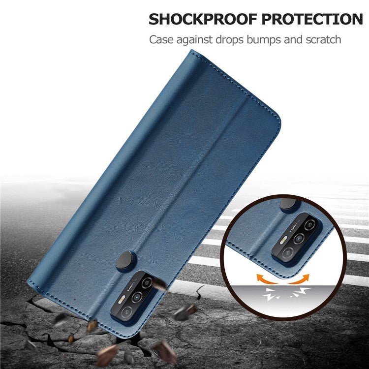 LC.IMEEKE Wallet Stand Leather Shell Cell Phone Cover Case for Oppo A32 (2020) / A33 (2020) / A53 (2020) / A53s - Blue