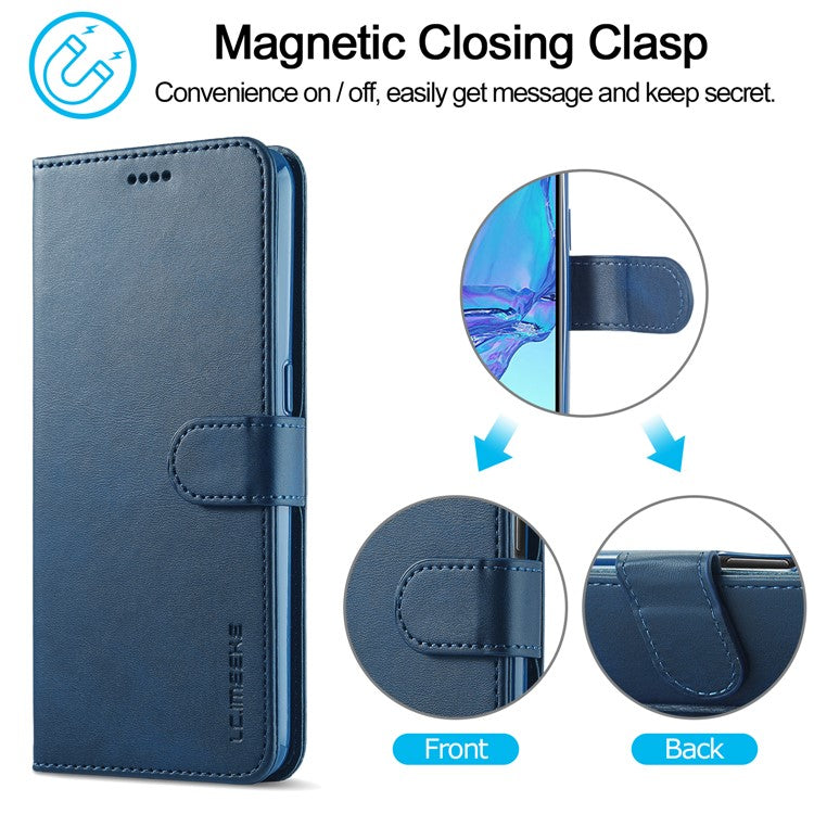 LC.IMEEKE Wallet Stand Leather Shell Cell Phone Cover Case for Oppo A32 (2020) / A33 (2020) / A53 (2020) / A53s - Blue
