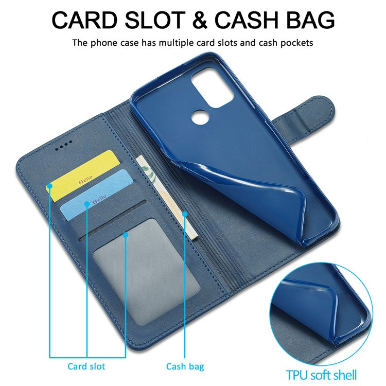 LC.IMEEKE Wallet Stand Leather Shell Cell Phone Cover Case for Oppo A32 (2020) / A33 (2020) / A53 (2020) / A53s - Blue