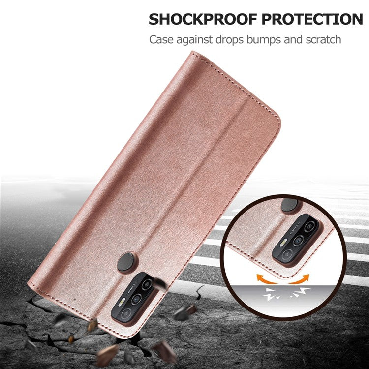 LC.IMEEKE Wallet Stand Leather Shell Cell Phone Cover Case for Oppo A32 (2020) / A33 (2020) / A53 (2020) / A53s - Rose Gold