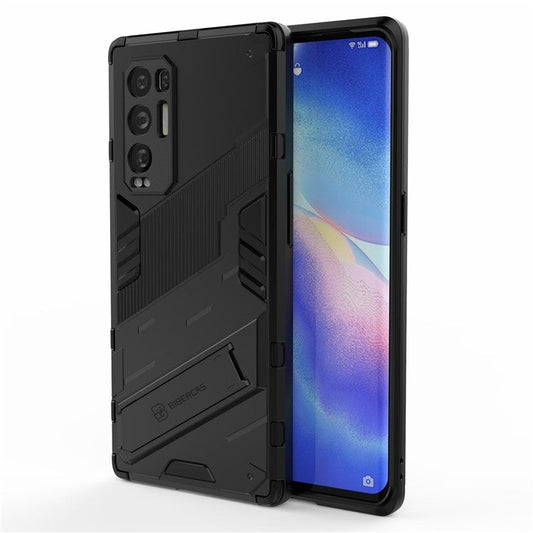 PC + TPU Hybrid Phone Case Back Cover Protector with Kickstand for Oppo Reno5 Pro+ 5G - Black