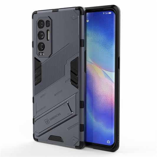 PC + TPU Hybrid Phone Case Back Cover Protector with Kickstand for Oppo Reno5 Pro+ 5G - Dark Blue