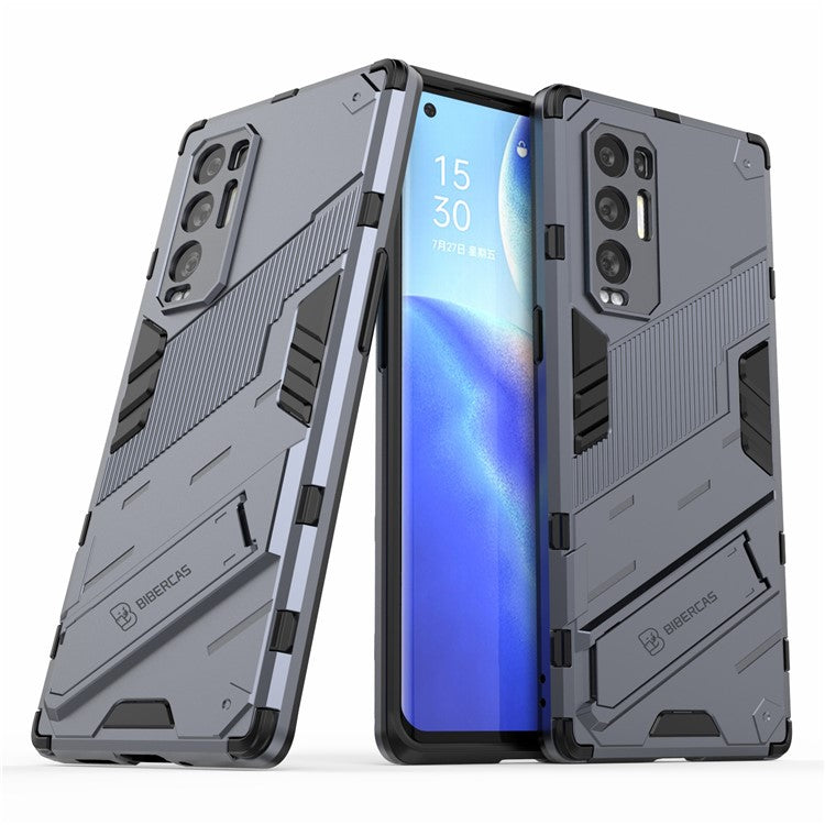 PC + TPU Hybrid Phone Case Back Cover Protector with Kickstand for Oppo Reno5 Pro+ 5G - Dark Blue