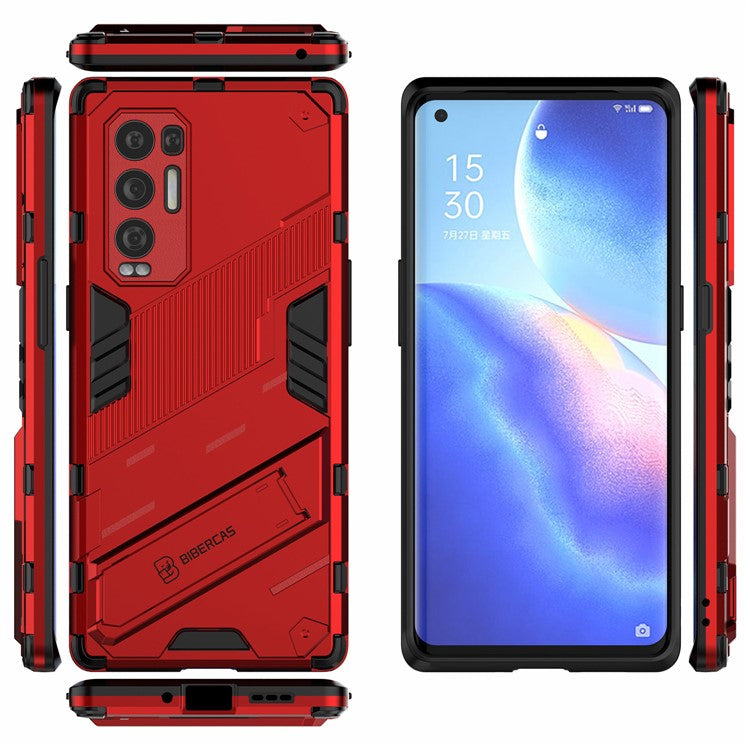 PC + TPU Hybrid Phone Case Back Cover Protector with Kickstand for Oppo Reno5 Pro+ 5G - Red
