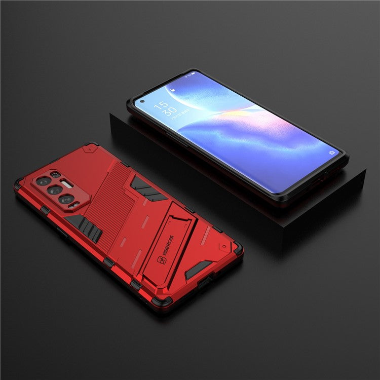 PC + TPU Hybrid Phone Case Back Cover Protector with Kickstand for Oppo Reno5 Pro+ 5G - Red