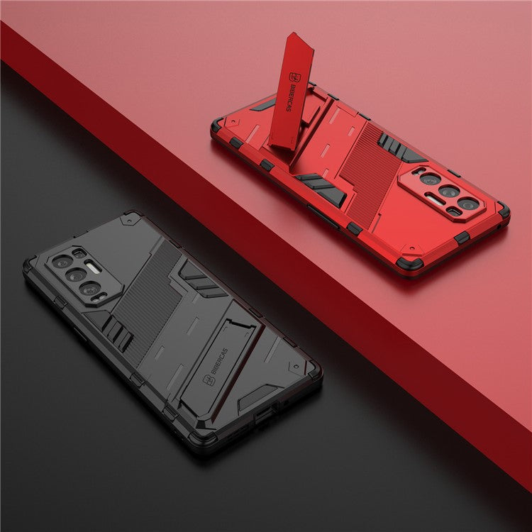 PC + TPU Hybrid Phone Case Back Cover Protector with Kickstand for Oppo Reno5 Pro+ 5G - Red