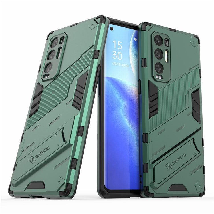 PC + TPU Hybrid Phone Case Back Cover Protector with Kickstand for Oppo Reno5 Pro+ 5G - Green
