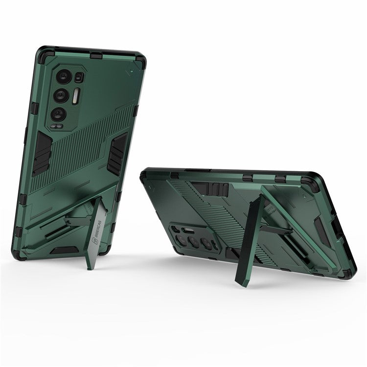 PC + TPU Hybrid Phone Case Back Cover Protector with Kickstand for Oppo Reno5 Pro+ 5G - Green