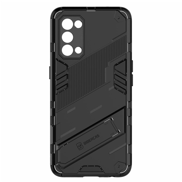 Shockproof PC + TPU Hybrid Phone Case Cover with Kickstand for Oppo Reno5 5G/Reno5 4G/Reno5 K/Find X3 Lite - Black
