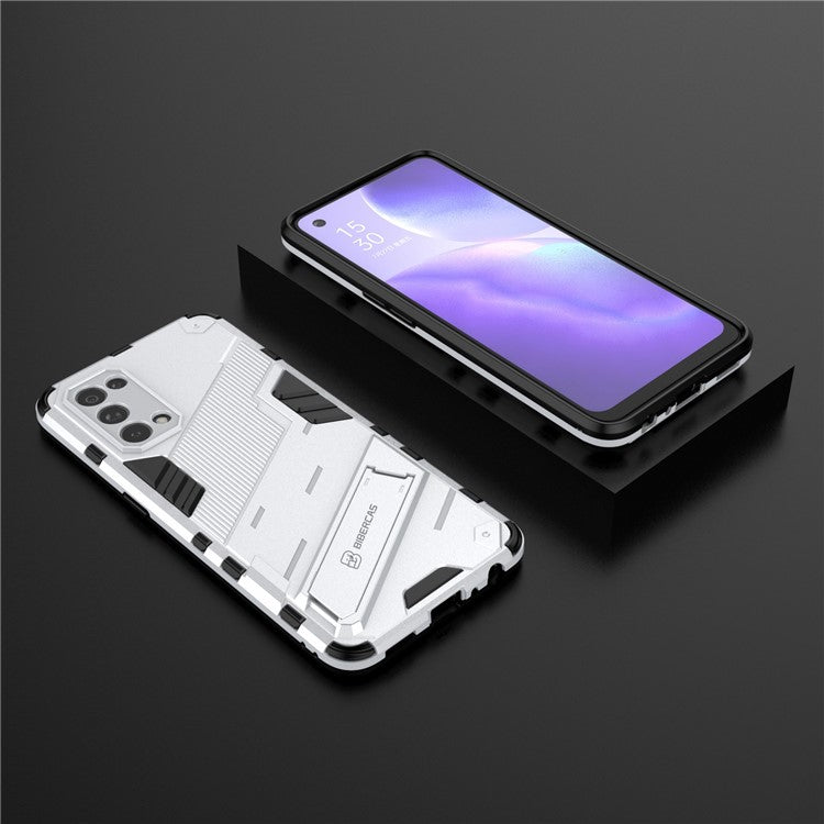 Shockproof PC + TPU Hybrid Phone Case Cover with Kickstand for Oppo Reno5 5G/Reno5 4G/Reno5 K/Find X3 Lite - White