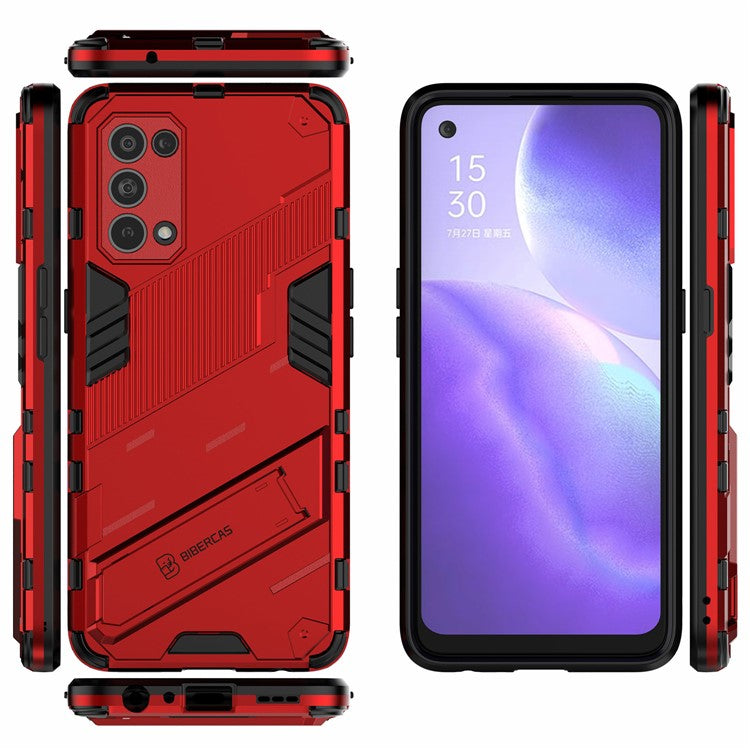 Shockproof PC + TPU Hybrid Phone Case Cover with Kickstand for Oppo Reno5 5G/Reno5 4G/Reno5 K/Find X3 Lite - Red