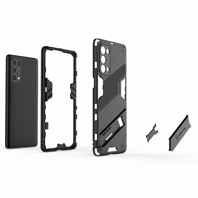 Shockproof PC + TPU Hybrid Phone Case Cover with Kickstand for Oppo Reno5 Pro 5G - Black