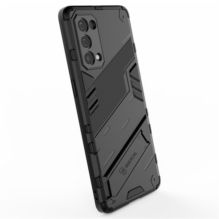 Shockproof PC + TPU Hybrid Phone Case Cover with Kickstand for Oppo Reno5 Pro 5G - Black