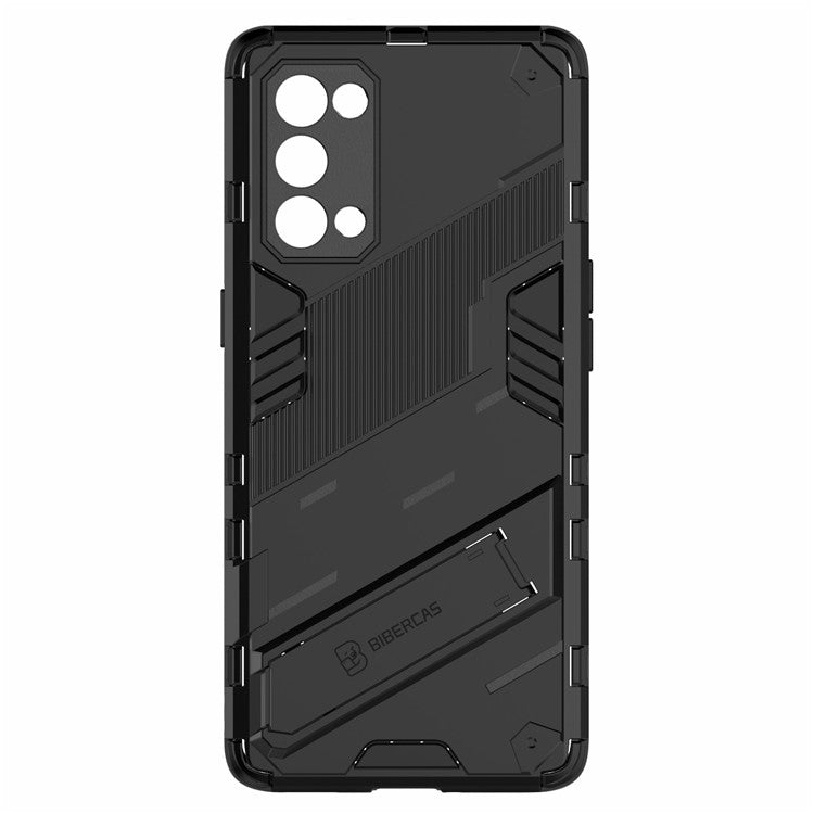 Shockproof PC + TPU Hybrid Phone Case Cover with Kickstand for Oppo Reno5 Pro 5G - Black
