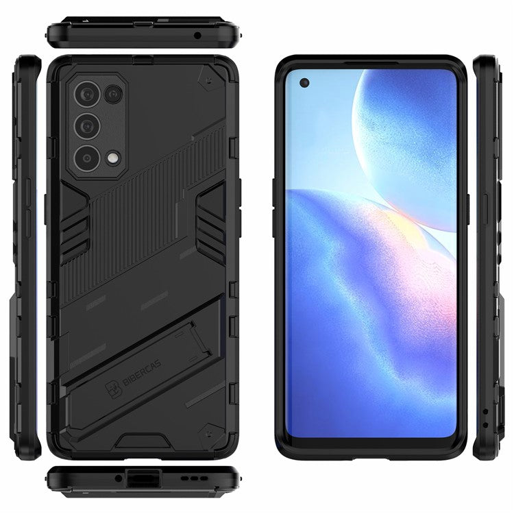 Shockproof PC + TPU Hybrid Phone Case Cover with Kickstand for Oppo Reno5 Pro 5G - Black