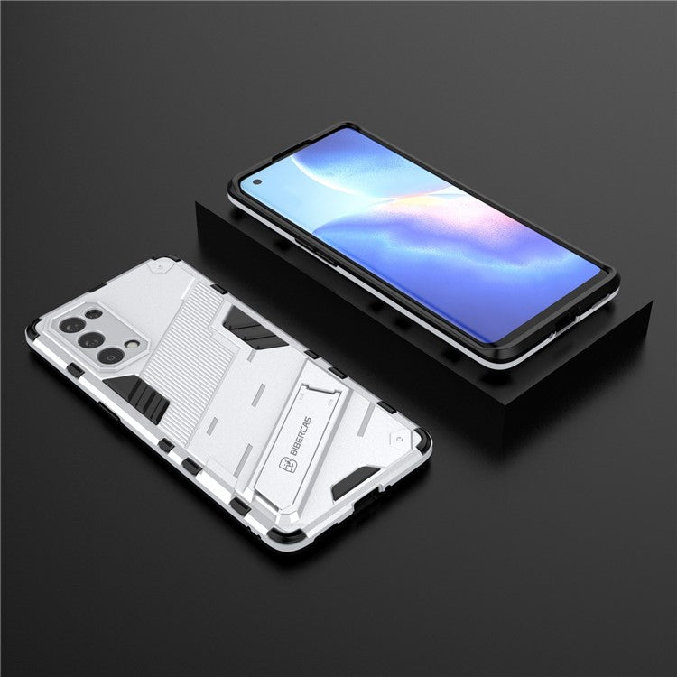 Shockproof PC + TPU Hybrid Phone Case Cover with Kickstand for Oppo Reno5 Pro 5G - White