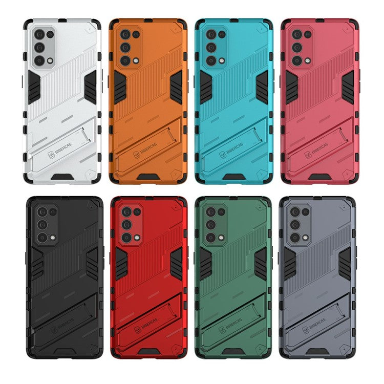 Shockproof PC + TPU Hybrid Phone Case Cover with Kickstand for Oppo Reno5 Pro 5G - Dark Blue
