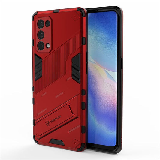 Shockproof PC + TPU Hybrid Phone Case Cover with Kickstand for Oppo Reno5 Pro 5G - Red