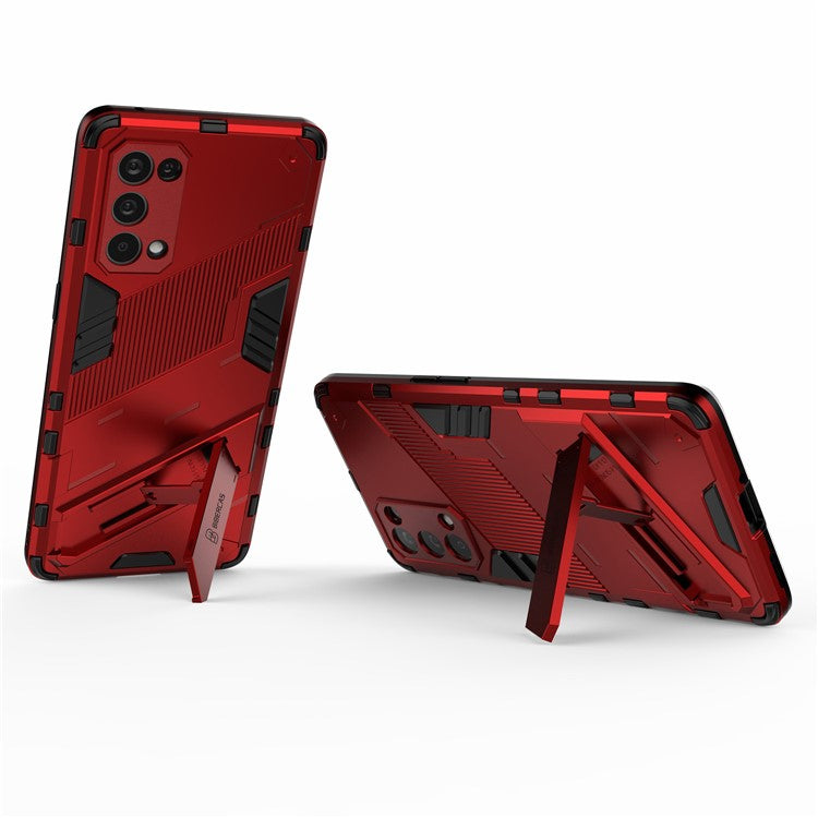 Shockproof PC + TPU Hybrid Phone Case Cover with Kickstand for Oppo Reno5 Pro 5G - Red