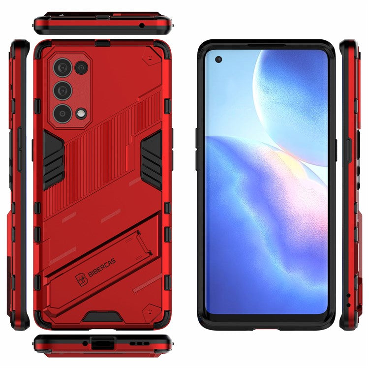 Shockproof PC + TPU Hybrid Phone Case Cover with Kickstand for Oppo Reno5 Pro 5G - Red