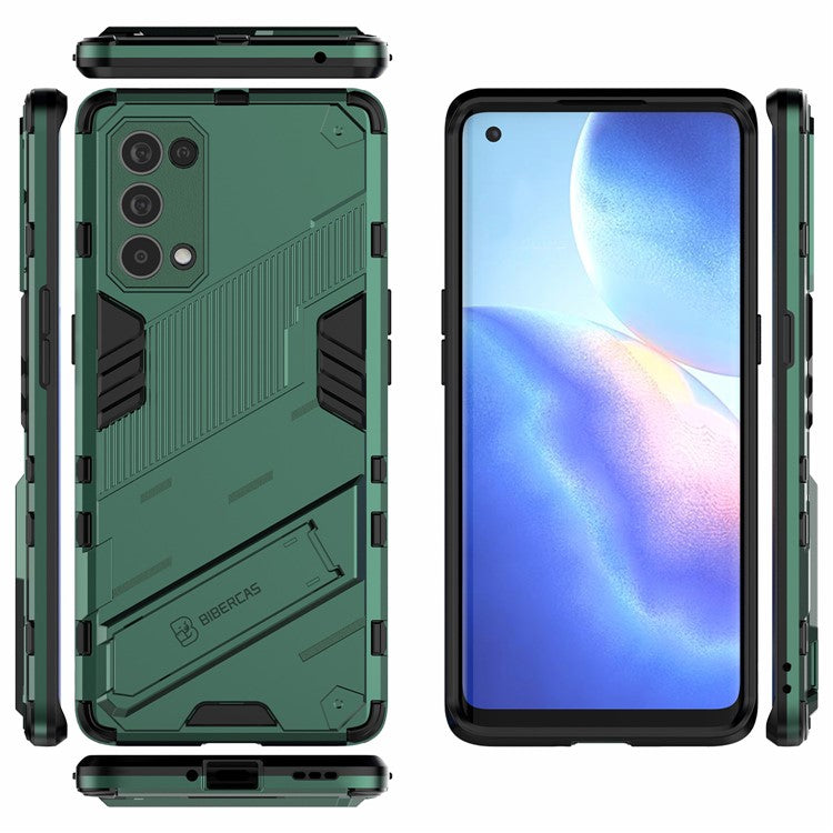 Shockproof PC + TPU Hybrid Phone Case Cover with Kickstand for Oppo Reno5 Pro 5G - Green
