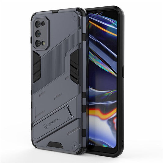 Shockproof PC + TPU Hybrid Phone Case Cover with Kickstand for Realme 7 Pro - Dark Blue