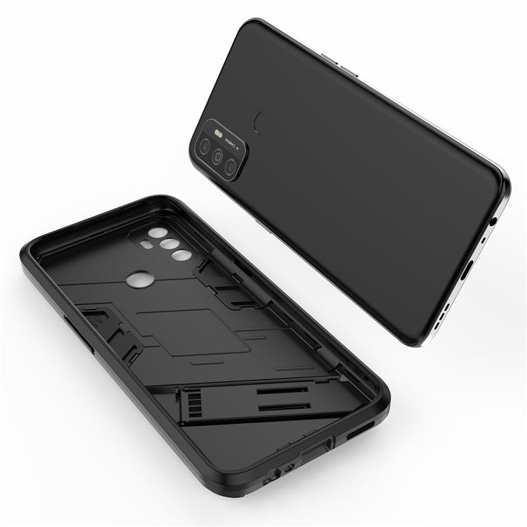 Shockproof PC + TPU Hybrid Phone Case Cover with Kickstand for Oppo A53 4G - Black