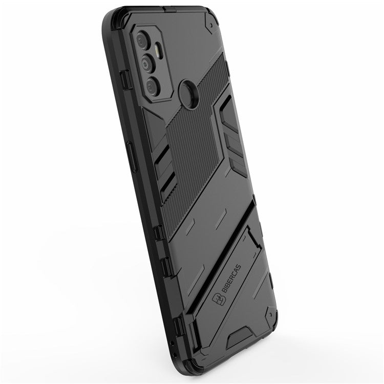 Shockproof PC + TPU Hybrid Phone Case Cover with Kickstand for Oppo A53 4G - Black