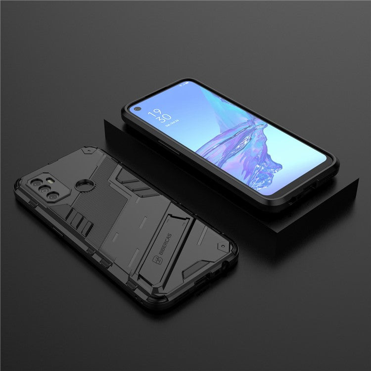 Shockproof PC + TPU Hybrid Phone Case Cover with Kickstand for Oppo A53 4G - Black