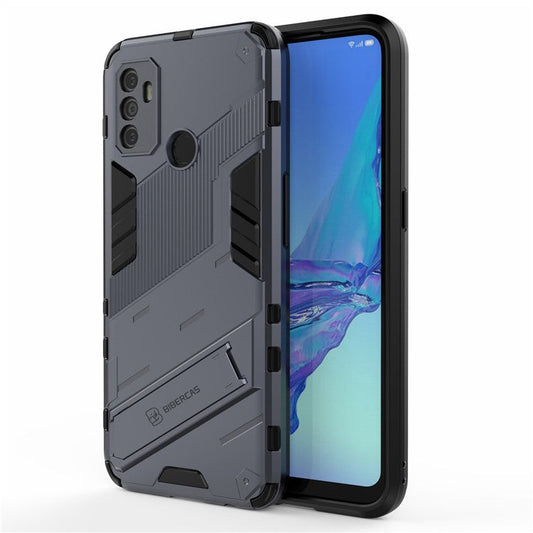 Shockproof PC + TPU Hybrid Phone Case Cover with Kickstand for Oppo A53 4G - Dark Blue
