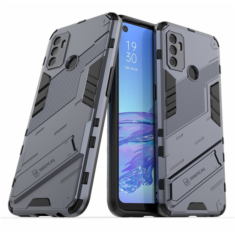 Shockproof PC + TPU Hybrid Phone Case Cover with Kickstand for Oppo A53 4G - Dark Blue