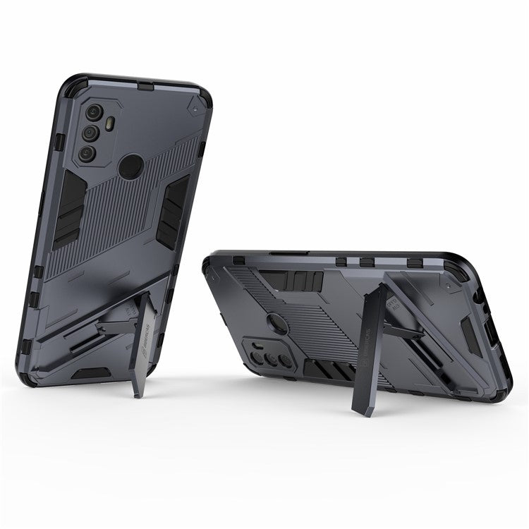 Shockproof PC + TPU Hybrid Phone Case Cover with Kickstand for Oppo A53 4G - Dark Blue