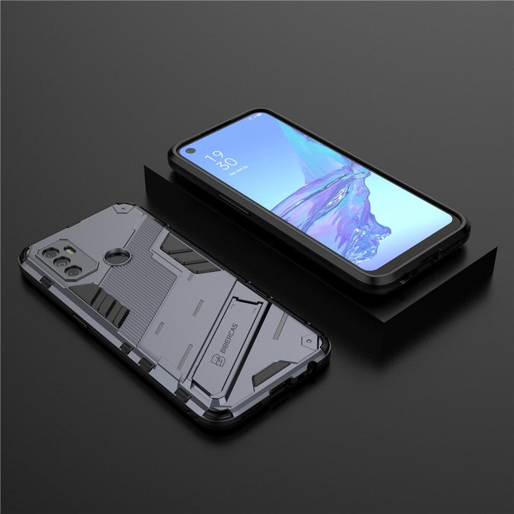 Shockproof PC + TPU Hybrid Phone Case Cover with Kickstand for Oppo A53 4G - Dark Blue
