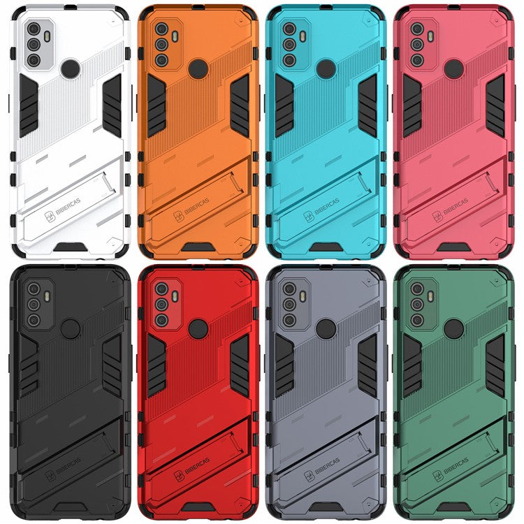 Shockproof PC + TPU Hybrid Phone Case Cover with Kickstand for Oppo A53 4G - Dark Blue