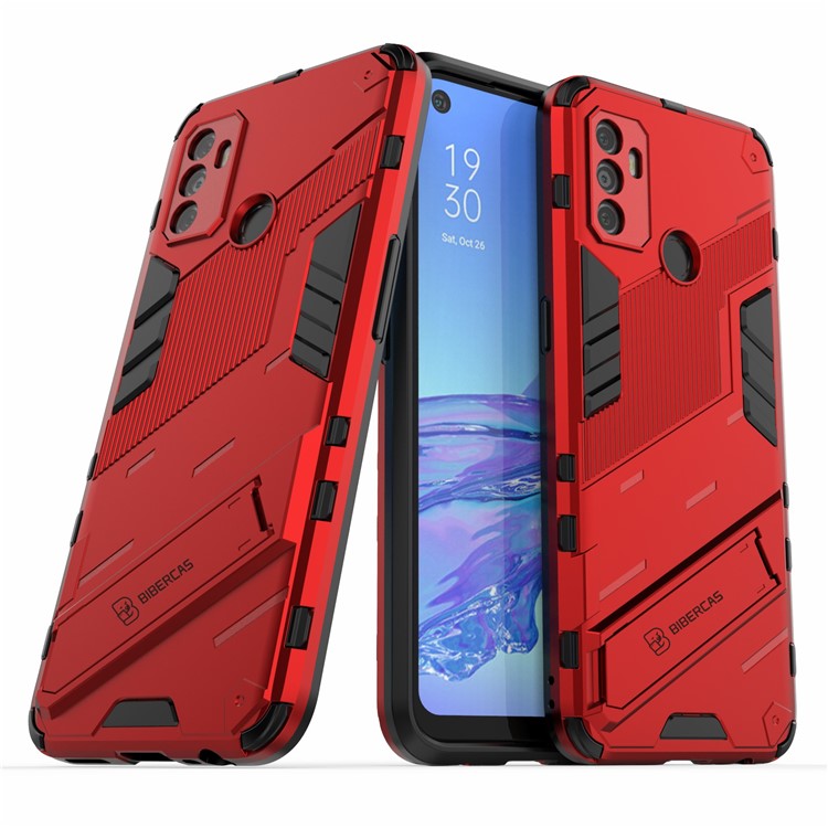 Shockproof PC + TPU Hybrid Phone Case Cover with Kickstand for Oppo A53 4G - Red
