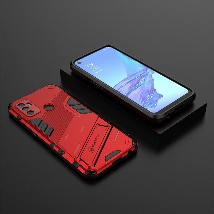 Shockproof PC + TPU Hybrid Phone Case Cover with Kickstand for Oppo A53 4G - Red