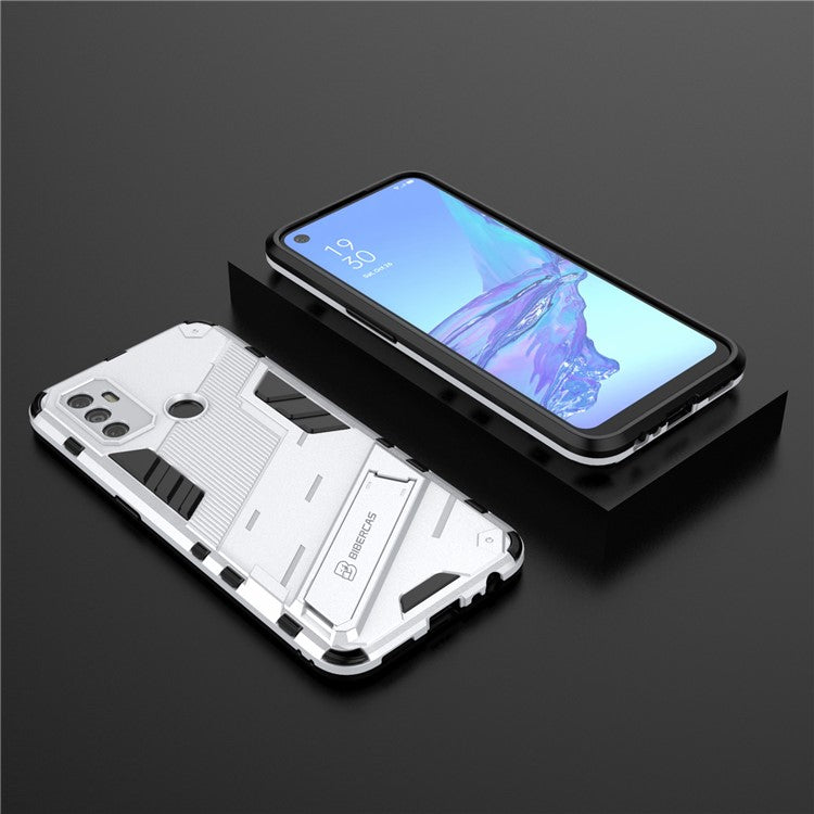 Shockproof PC + TPU Hybrid Phone Case Cover with Kickstand for Oppo A53 4G - White