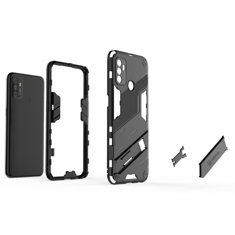 Shockproof PC + TPU Hybrid Phone Case Cover with Kickstand for Oppo A53 4G - White