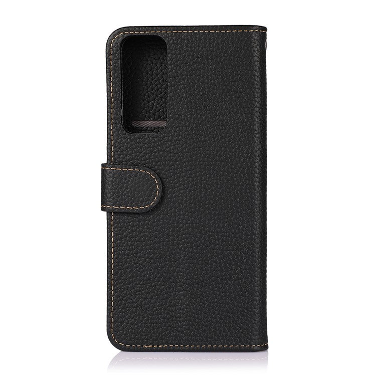 KHAZNEH Wallet Phone Case for Oppo Reno5 5G/Reno5 4G/Reno5 K/Find X3 Lite Genuine Leather Phone Cover Drop-proof Litchi Texture Flip Protector with Stand - Black
